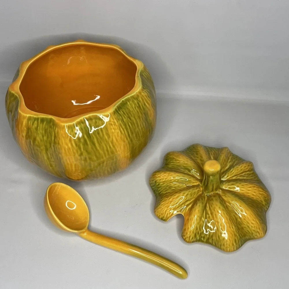 Bordallo Pinheiro Halloween Pumpkin Tureen w/Ladle Fall Decoration Portugal 10